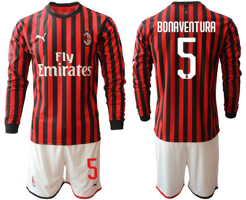 Men 2019-2020 club AC milan home long sleeve #5 red Soccer Jerseys
